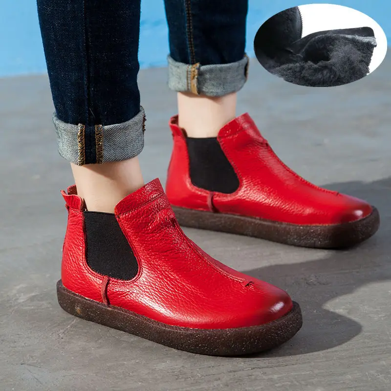 Г., новые женские брендовые ботинки в английском стиле из натуральной кожи на плоской подошве, женские осенние ботильоны зимние ботинки в стиле ретро - Цвет: Plush Lining Red