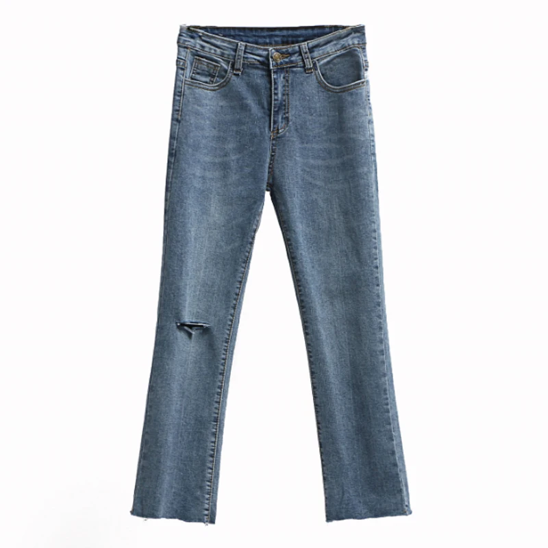 

Mid Waist Jeans Female Casual Streetwear Pocket Ankle-Length Pants Spring Summer 2018 Boyfriend Ripped Hole Denim Pants