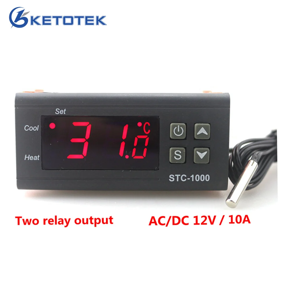 DC12V/10A двойной реле Выход цифровой регулятор температуры термостат инкубатор
