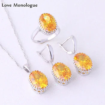 

Love Monologue Gorgeous Yellow Crystal Oval Set Silver Color Fashion Jewelry Sets For Womens J0478