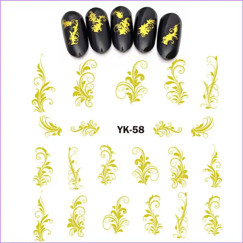 UPRETTEGO Золотые/серебряные Водные Наклейки металлические наклейки для ногтей цветы винтажные вихревые Цветочные абстрактные STRAMONIUM Лаванда YK55-60 - Цвет: YK058  GOLD