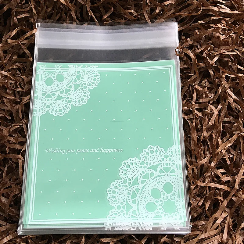 

DONYAM 100 pcs/lot Romantic Green Lace Biscuit Packaging Bag Clear Cookie Packing Plastic Candy Bags For Wedding