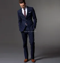 Custom Made MEN SUITS, TAILOR MADE DARK BLUE MEN’S WEDDING TUXEDOS FOR MEN, SLIM FIT BLUE MEN SUITS JacketPantsTiePocket Square