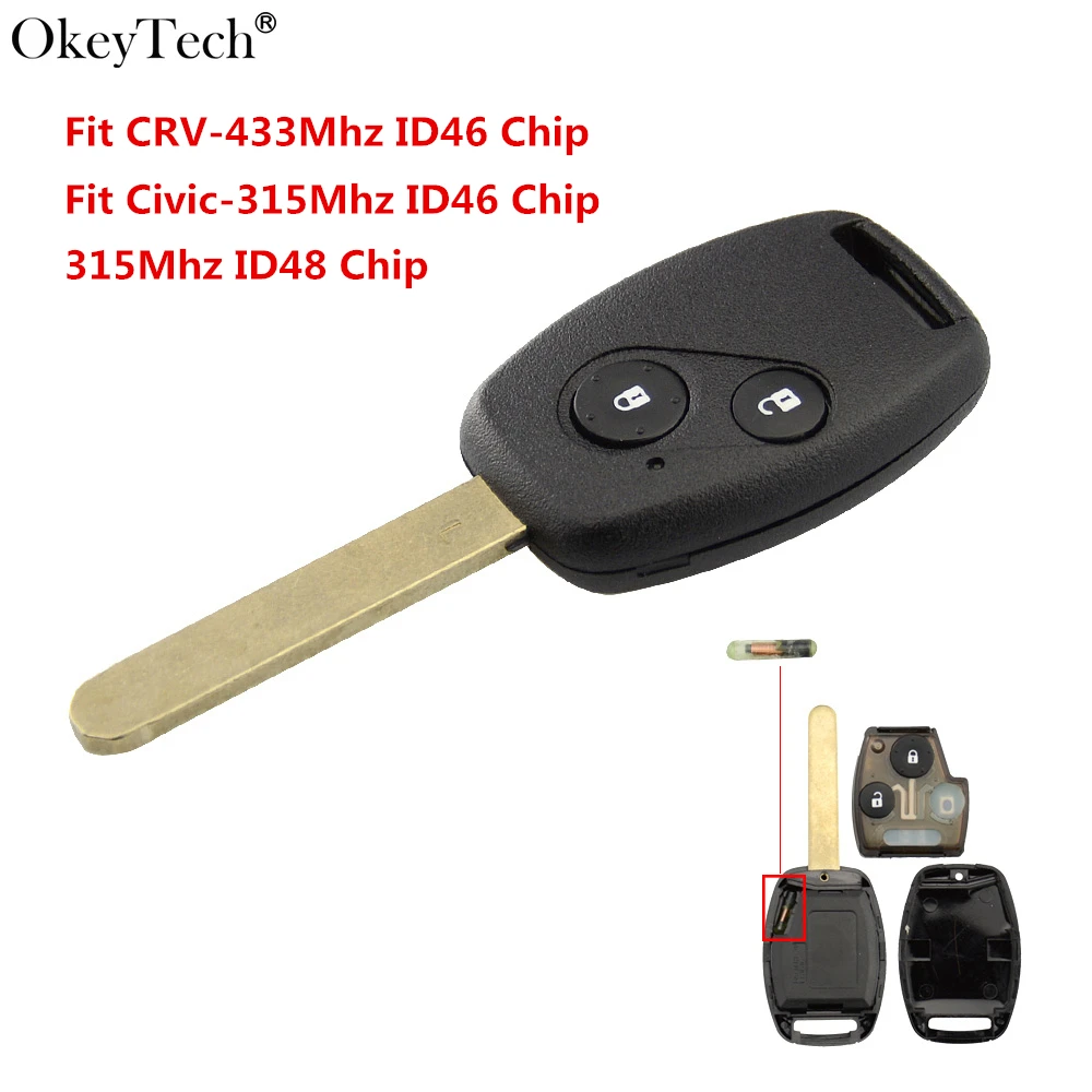 Okeytech 2 Button Remote Car Key 315/433Mhz Transponder Chip ID46/ID48
