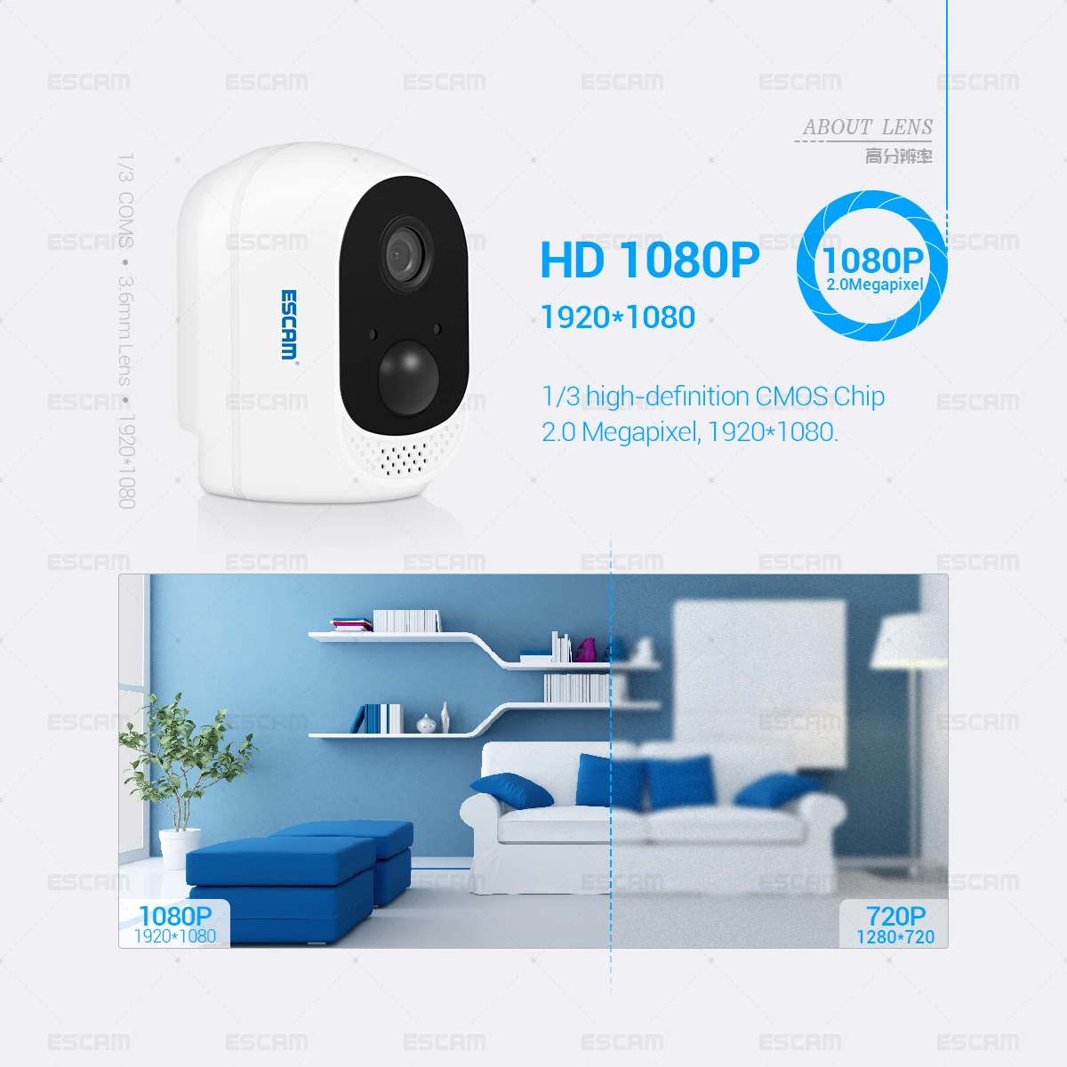 ESCAM QF230 HD 1080P 2MP IP камера безопасности P2P с батареей 10400 мАч wifi ИК PIR сигнализация ночного видения CCTV камера s