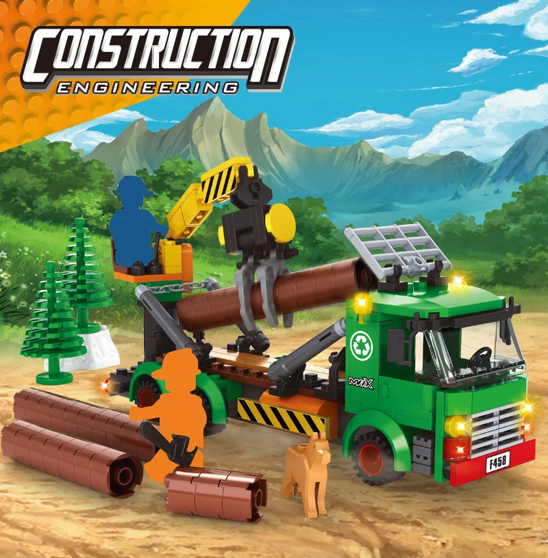 Caminhões de Registro Blocos de Construção Brinquedos para Crianças Ausini Carro Construção Cidade Trabalhador Figura Tijolos Guindaste Modelo Criador Crianças Jogo 2 Cheap Blocos
