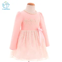 Bébé Fille Robe de Coton Enfants De Mode 2016 Automne Hiver Filles Robe Avec Manches Longues Turn-down Col Solide Preppy robe