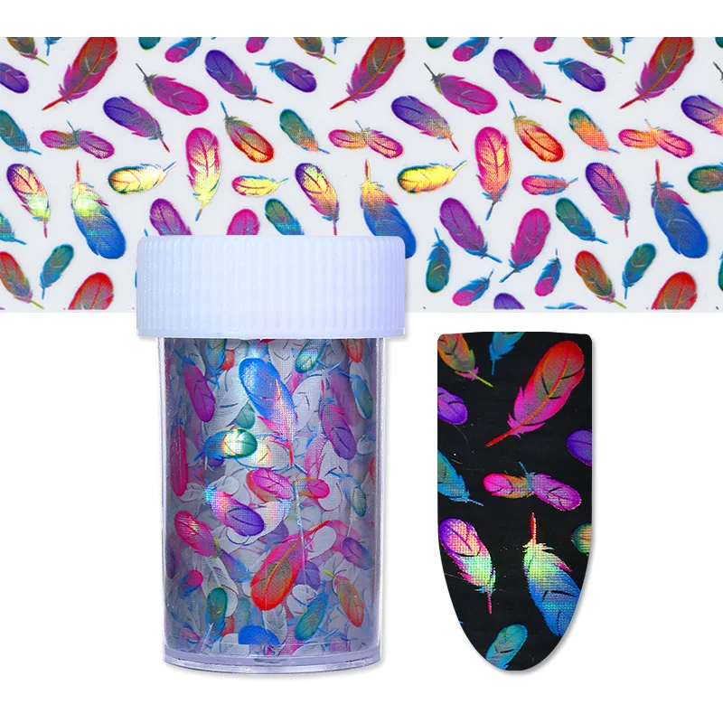 

Nail Art Foils Decals Colorful Feather Beauty Image Design Nail Art Transfer Sticker Paper for Nail DIY Design Decorations