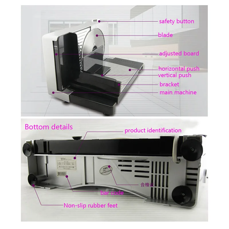 Бытовая электрическая ломтерезка для мяса FS-989 устройство для нарезки мяса для нарезки баранины для нарезки мяса ломтиками 220 В/50 Гц 100 Вт