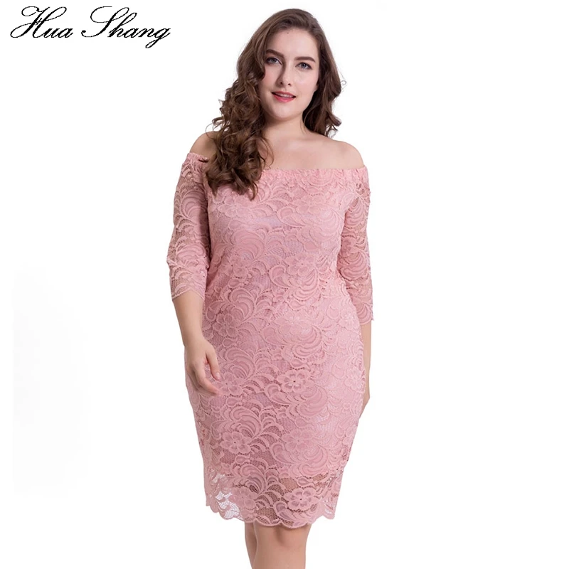

2018 Fashion Plus Size Lace Dress Women Summer Slash Neck Lace Hollow Out Sleeve Off Shoulder Sexy Party Dress Midi Vestidos