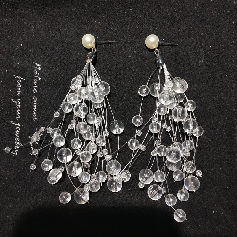 

LUFANG Cute Flower Resin long White Bead Drop Earrings Bohemian Big Ethnic Bijoux Vintage Crystal Cloth Earrings Women Jewelry