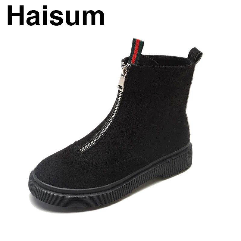 boots female British wind front zip low heel sander boots wild retro boots   H-128