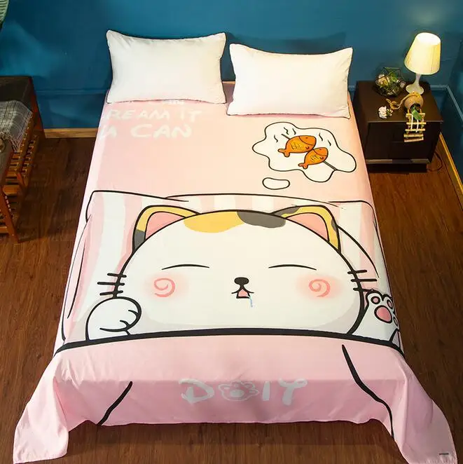 Kawaii Bed Sheets Japanese Anime Chibi Maruko Umaru Chan Cat Chinese Characters Printed Dorm Textile Twin Full Queen King Size