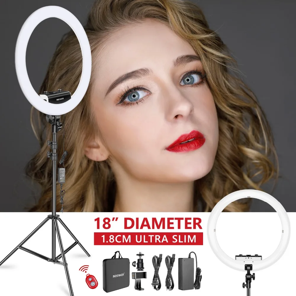 Neewer Ring Light Kit [Upgraded Version 1.3cm Ultra Slim] 18 inches