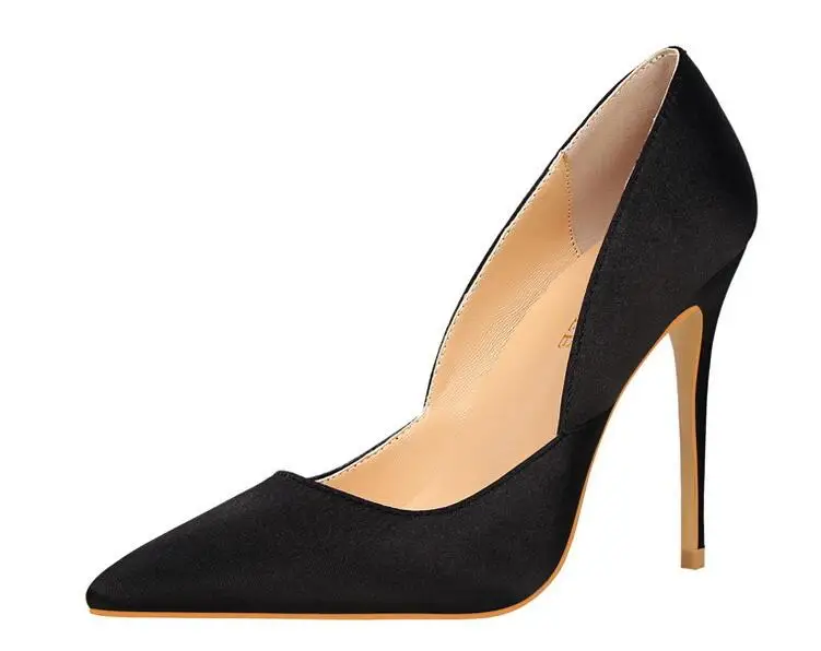 Шелковые атласные туфли; женские туфли на каблуке; свадебные дизайнерские туфли-лодочки наивысшего качества на очень высоком каблуке; sapato feminino salto alto stiletto - Цвет: Черный