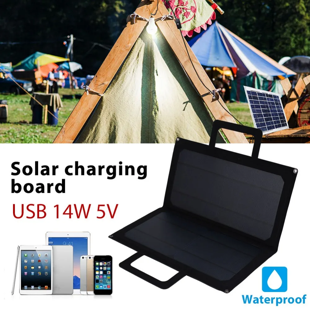 

BCMaster high efficiency 14W 5V Waterproof Solar Charger Folding USB Port Portable Solar Charging Folding Solar Pane