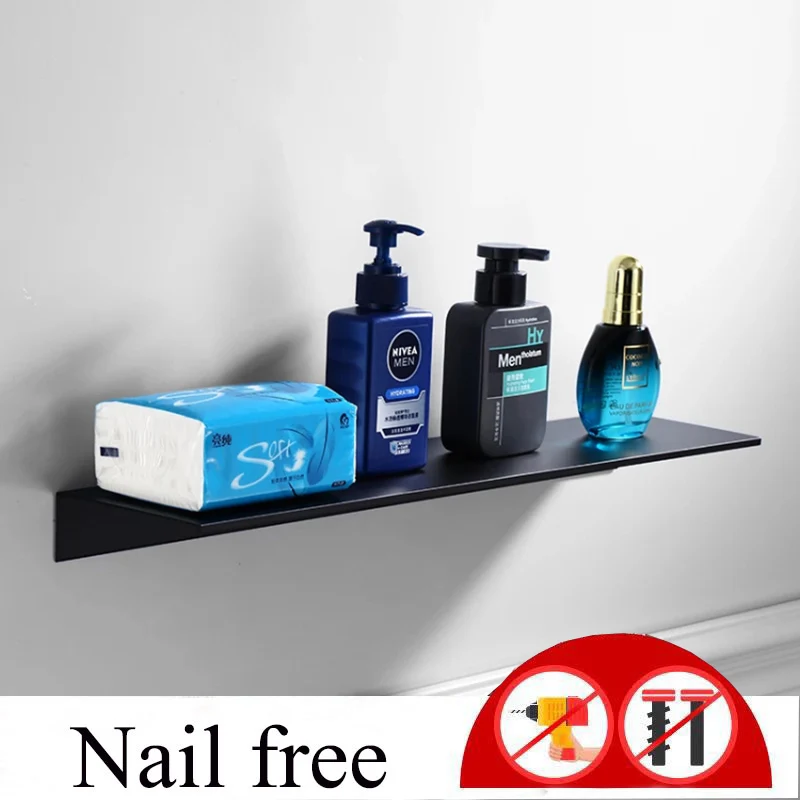 Kaufen Nagel Kostenloser Raum Aluminium Schwarz Weiß Bad Regale Küche Wand Regal Dusche Storage Rack Bad Zubehör 30 60cm länge
