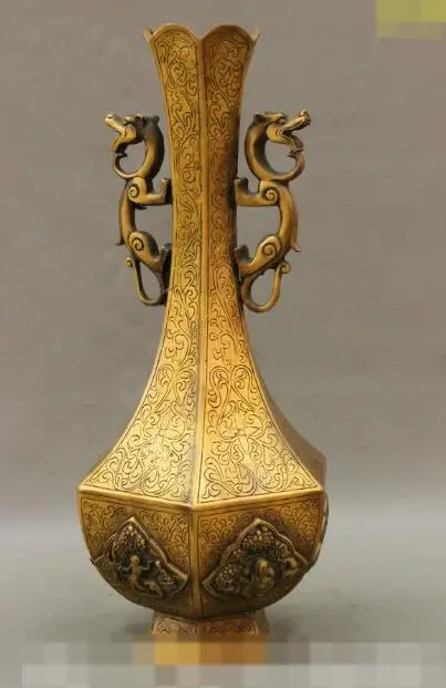 

S3138 20" Huge Tibet Buddhism Bronze Dragon Protect Buddha Set Statue Bottle Vase Pot