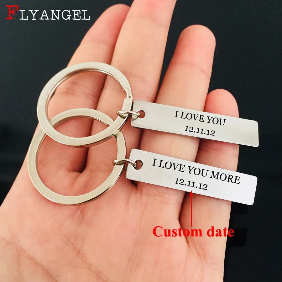 

2PC Custom Date Engraved I love You Stainless Steel Keyring For Couples Boyfriend Girlfriend Husband Valentine Gift Keychain