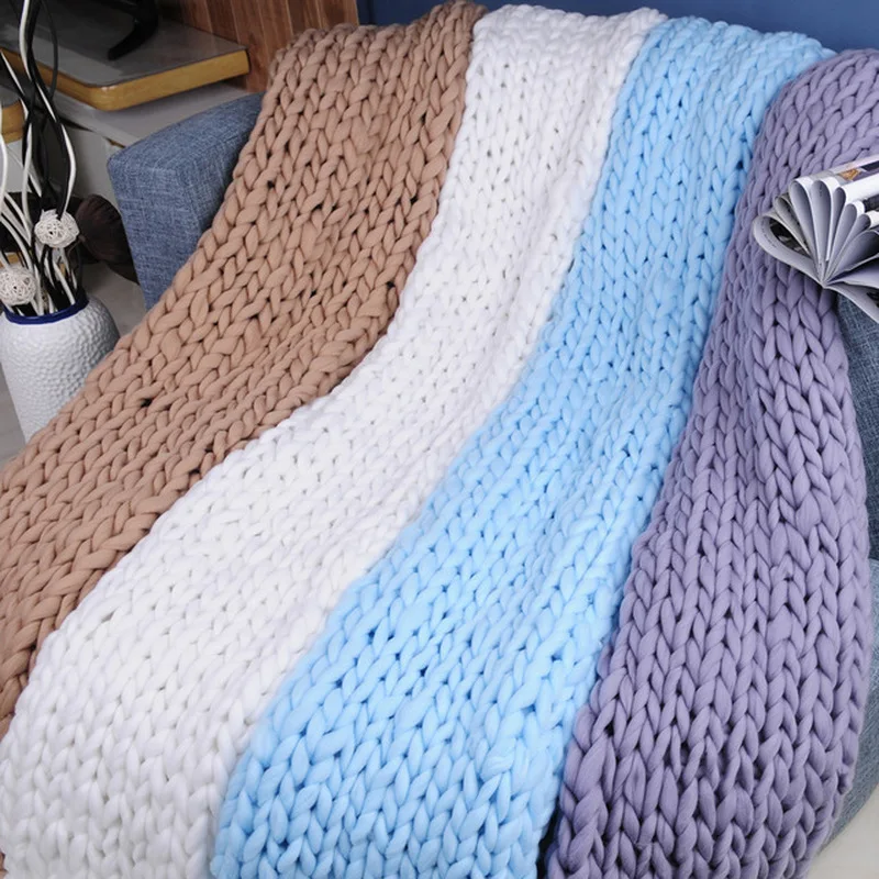 

Handmade Chunky Knitted Blanket Thick Yarn Merino Wool Bulky Knitted Blanket Warm Winter Sofa Bed Home Decor Throws Blankets