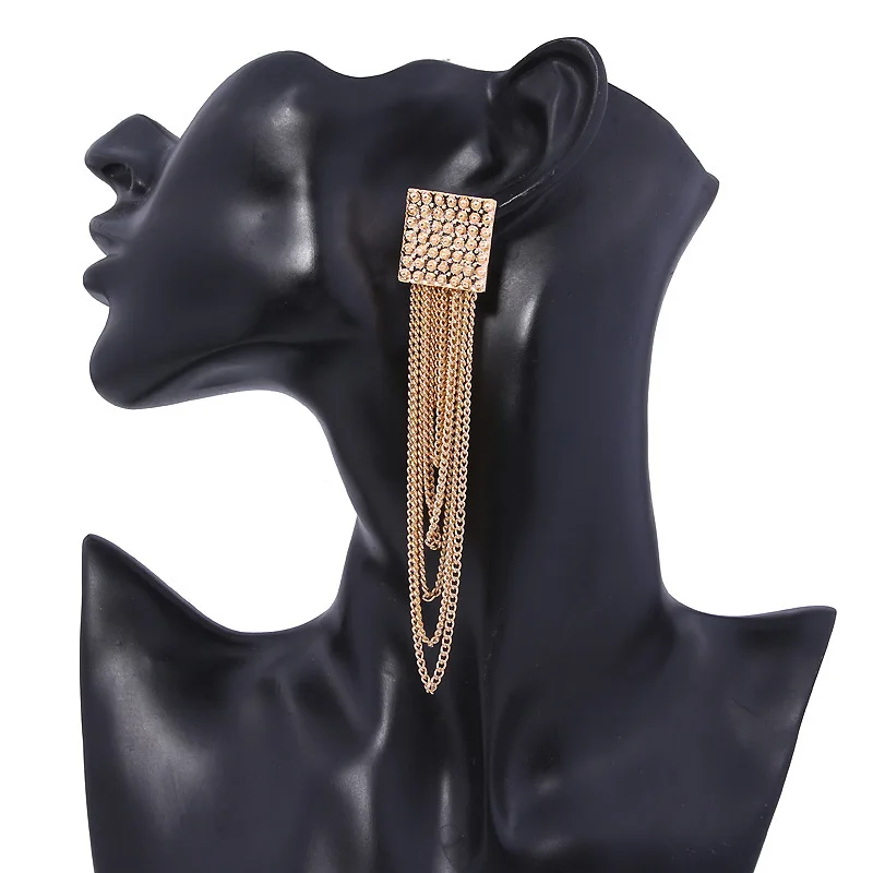 

LUBOV Gold Silver Color Chain Tassels Drop Earrings Shining Rhinestone Inlaid Long Chain Dangle Earrings Women Party Jewerly New