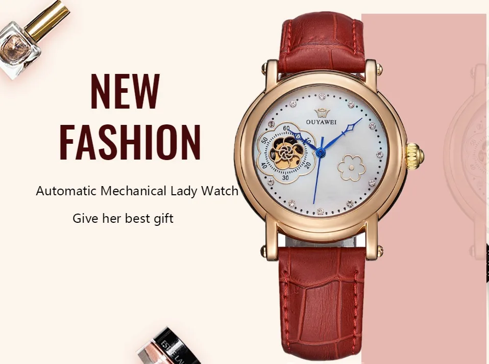 OYW Роскошные брендовые автоматические механические часы, женские наручные часы с кожаным ремешком, модные женские аналоговые часы, подарок для леди, Relogio Feminio