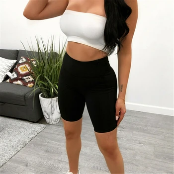 Sexy Women Shorts Summer Solid Color High Waist Skinny Stretch Biker Shorts Fitness Short Trousers Elastic Waist Ladies Trousers 6