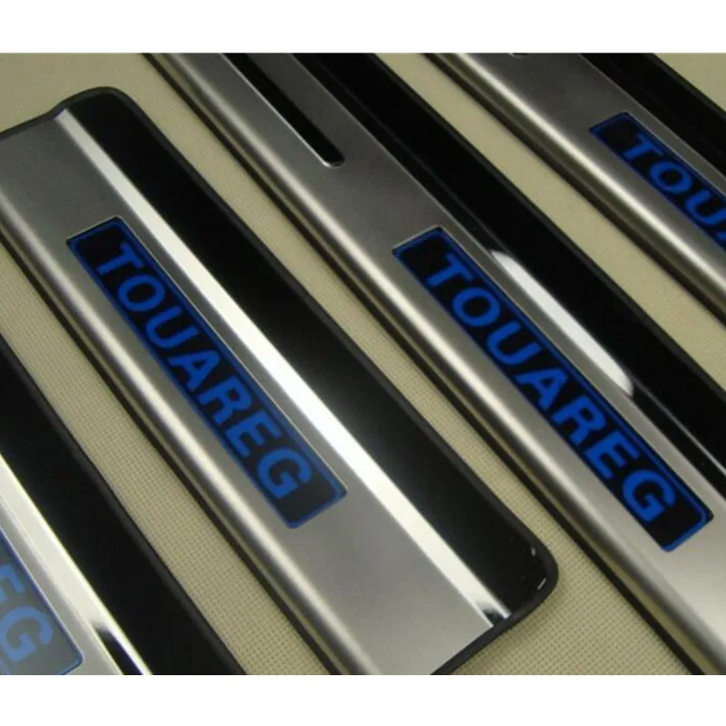 free shipping for Volkswagen touareg LED door sill stainless steel scuff plate threshold sticker accessories 4 pcsfree shipping