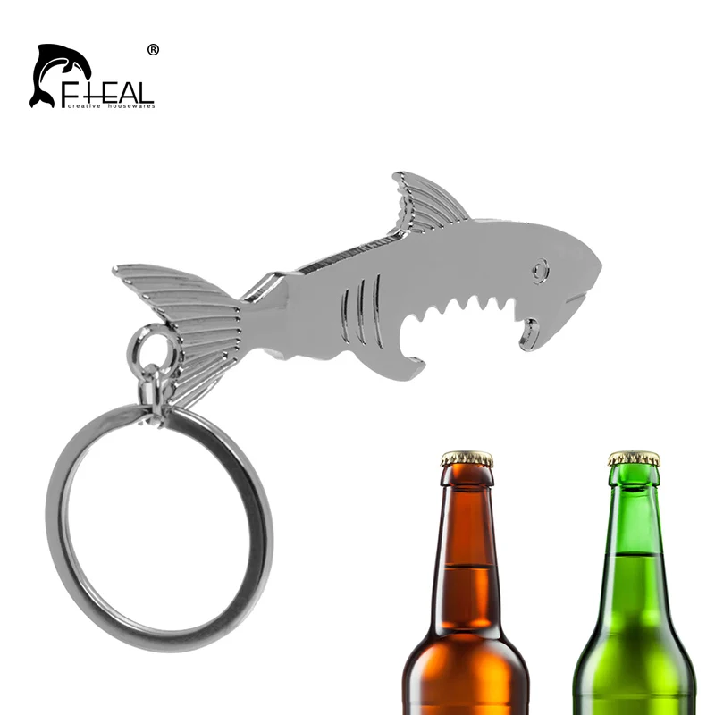 

FHEAL 1pc Bottle Opener Shark Shaped With Keychain Zinc Alloy Can Beer Bottle Opener Key Ring Multifuntion Bar Accessory