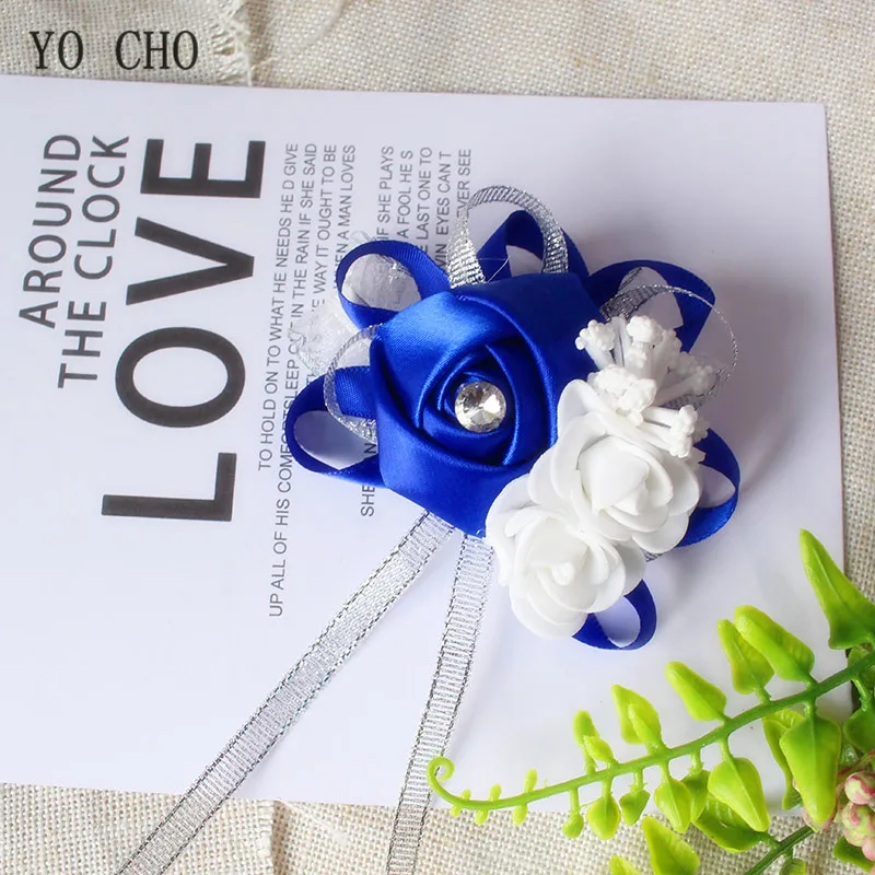 Silk Roses White Wrist Corsage for Bridesmaids - Elegant Floral Bracelet in Pink and Blue for Weddings