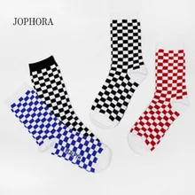 JOPHORA,, корейский стиль Харадзюку, шахматные квадратные черно-белые однотонные спортивные хлопковые носки, мужские и женские трендовые