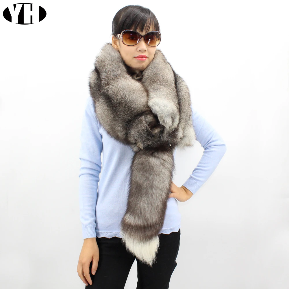 2018 Winter warm women 100% real silver fox fur scarf female luxury ...