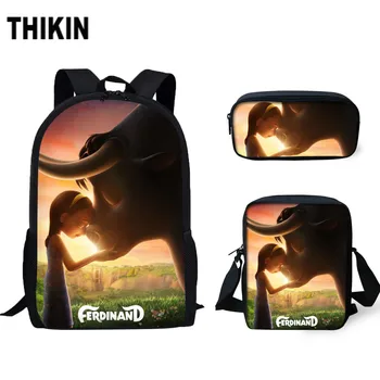 

THIKIN Animated Film Ferdinand 3D Print Backpacks for Boys Girls School Bag Set/3Pcs Kids Book Bags Cartoon Mochila Custom