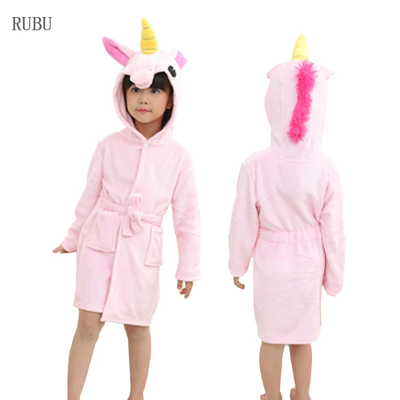 Детский банный халат, пижама в виде животных Единорог халат для девочек халаты для мальчиков пляжное полотенце с капюшоном, одежда для сна, банные халаты для детей, детские пижамы, одежда для сна - Цвет: Pink unicorn 2