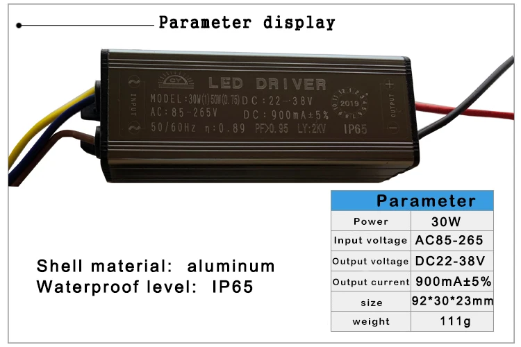 Светодиодный драйвера 10 W 20 W 30 W 50 W 70 W адаптер трансформатора AC85V-265V к DC22-38V IP65 Питание 300mA 600mA 900mA 1500mA 2100mA