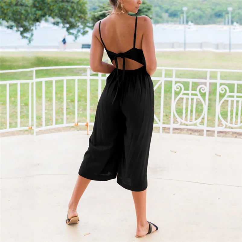 Fashion summer jumpsuit woman 2018 Strappy Soild Button Long Trouser Playsuits Jumpsuit Rompers pantaloni siamesi Y12#N (8)