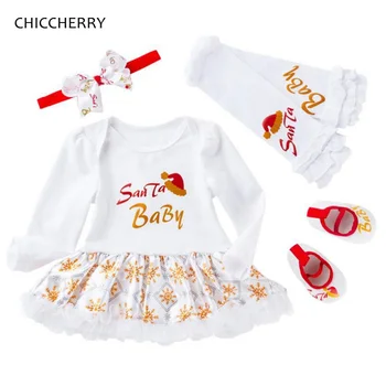 

Santa My First Christmas Girl Petti Romper Dress Headband Leg Warmers Shoes 4PCS Baby Girl Clothes Sets Toddler Infant Clothing