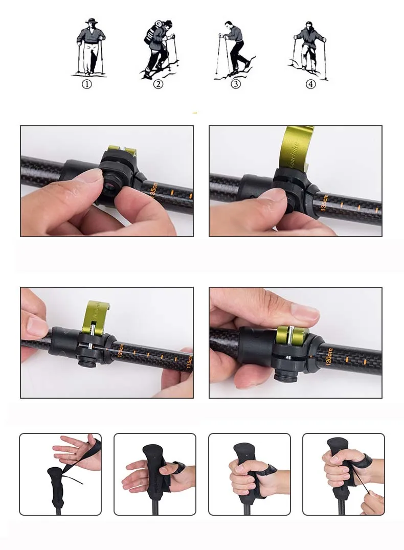 Fibra de Carbono + Liga de Alumínio Naturehike Bengala Trekking Pole Caminhadas Ultra-leve Dobrável Ajustável 135 Centímetros 234g 18 Naturehike Bengala Fibra De Carbono + liga
