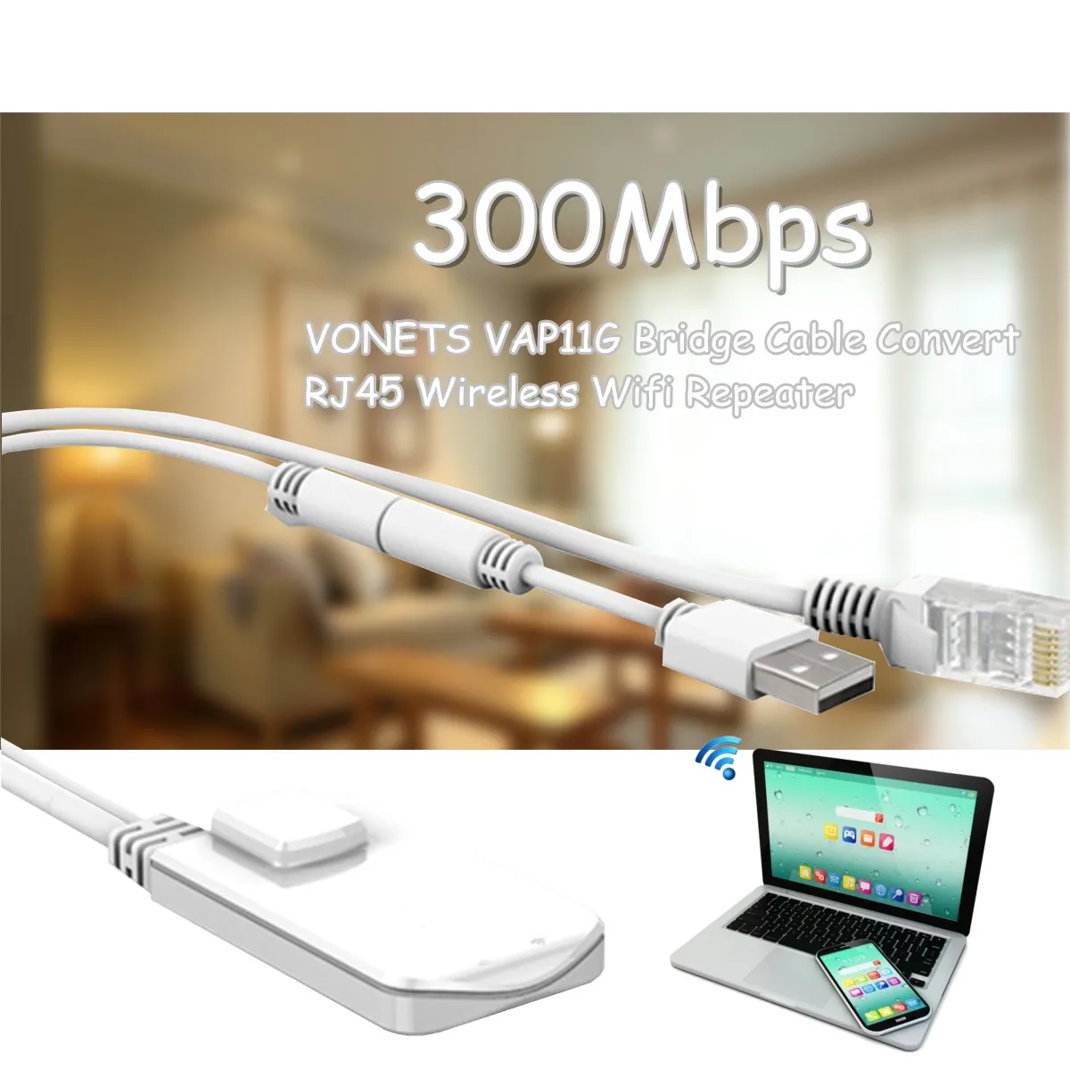 

LEORY VAP11G 300Mbps Wireless Mini Wifi Repeater Bridge Cable Convert RJ45
