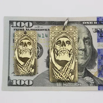 

High Detail 2 sides Laser Deep Engraved Brass Praying Skull Pendant Biker Rock Punk Style 9X028B Steel Necklace 26"