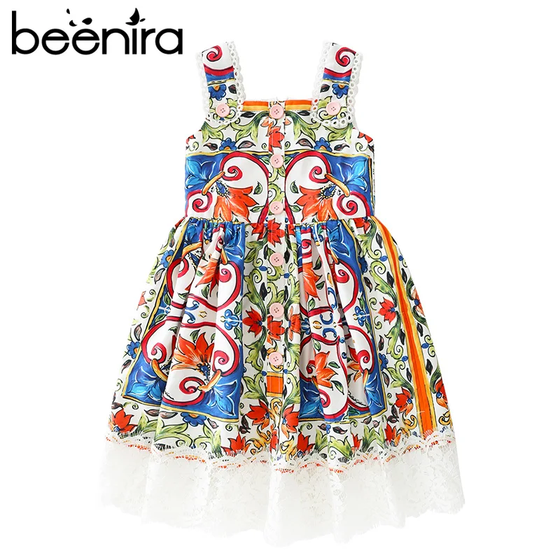 Menoea/летнее платье для девочек; коллекция года; европейский и американский стиль; детское Dresses4-14Y с цветочным узором; детское кружевное платье; одежда