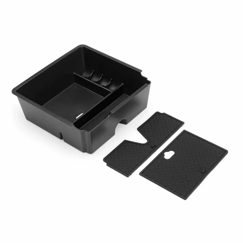 

Car Auto Armrest Center Console Storage Box Tray + Rubber Mat For Ford Ranger 2015 2016 2017 2018 Black ABS Plastic New
