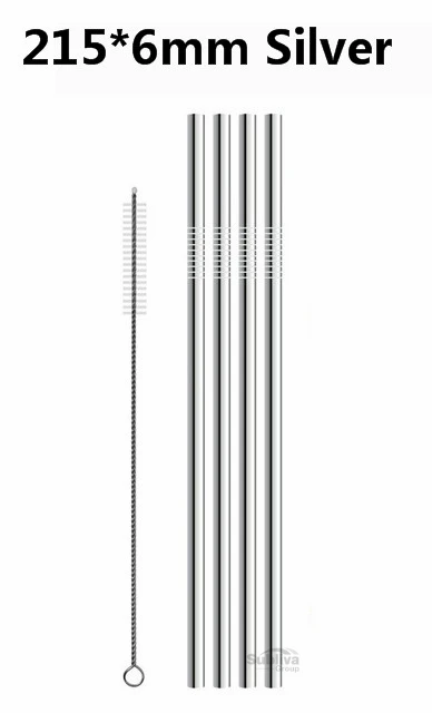 4/8 шт. Многоразовые соломинкой Высокое качество 304 Нержавеющая сталь металлическая соломинка с чистящая щетка для кружки - Цвет: 215mm sliver s