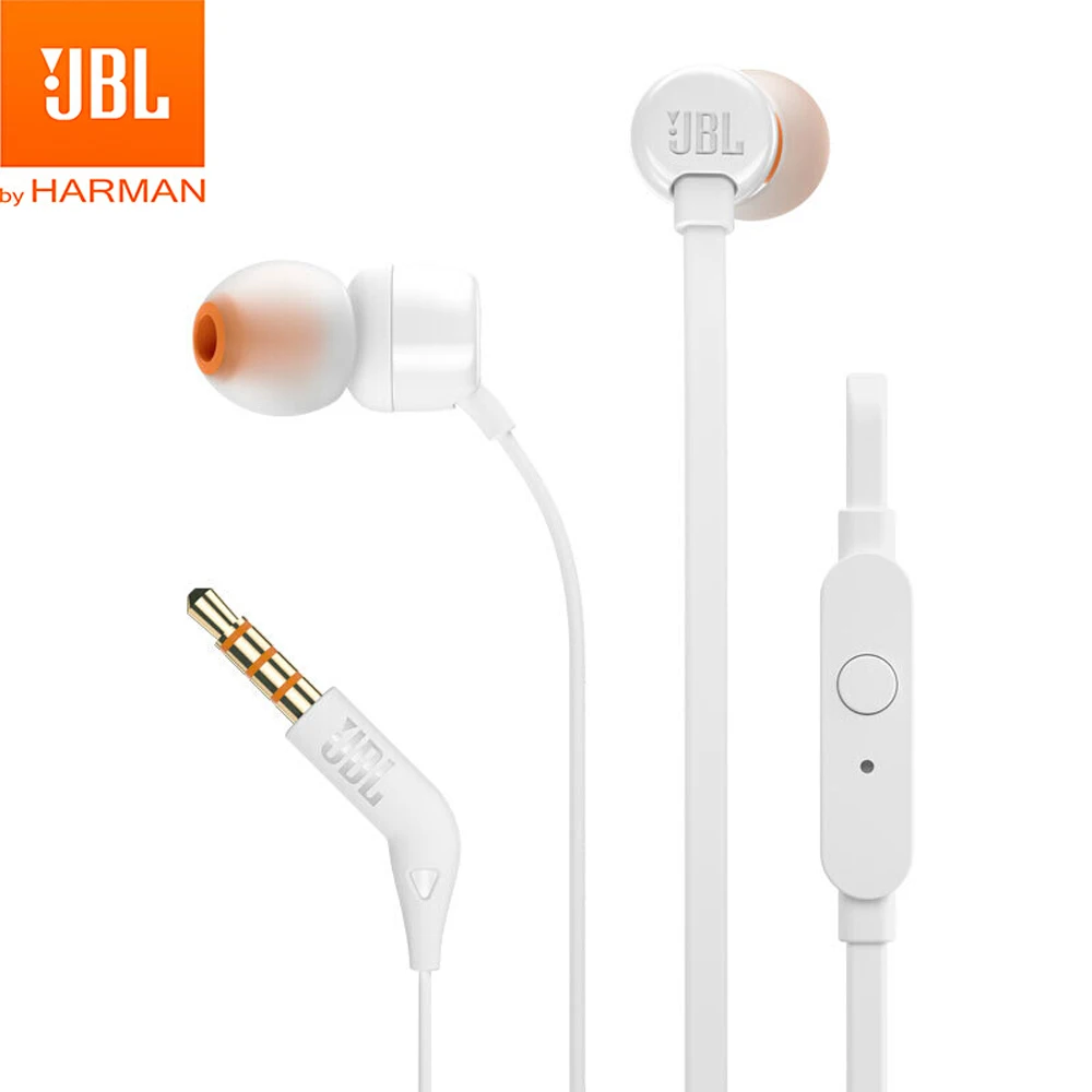 JBL T110 3,5 мм проводные наушники стерео музыка бас гарнитура спортивные наушники встроенный контроль Hands-free с микрофоном наушники - Цвет: Белый