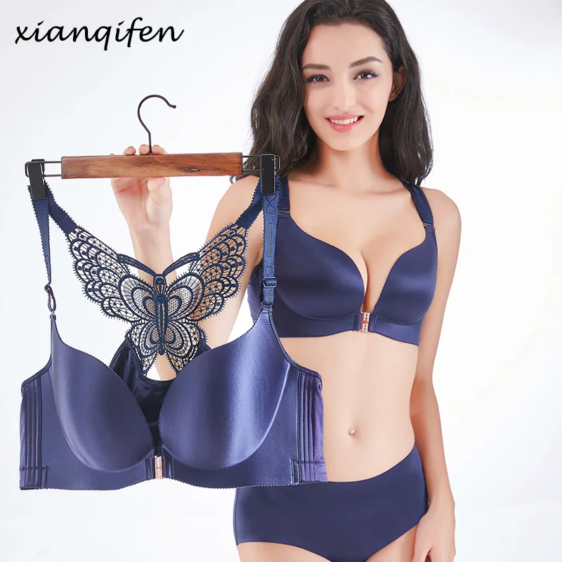 

Xianqifen 2019 New Seamless Bras for Women Sexy Lingerie Brassiere Intimates Front Closure Beauty Back Push up Plus SizeBralette