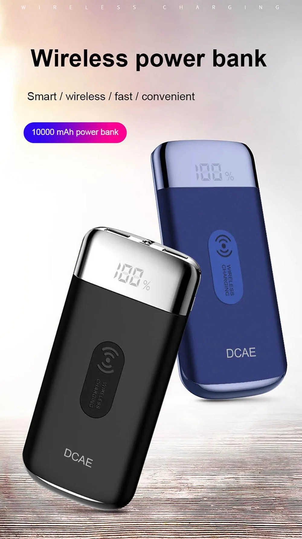 DCAE Беспроводное зарядное устройство 10000Amh Портативный 2 USB power Bank беспроводной зарядный коврик для iPhone X 8 samsung S9 S8 S7 Xiaomi внешний аккумулятор