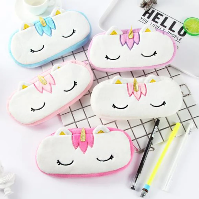 New  Cute Plush Unicorn Pencil Case School Pencil Cases Stationery Pencilcase Kawaii Bag boy Girls Pencil Case For School