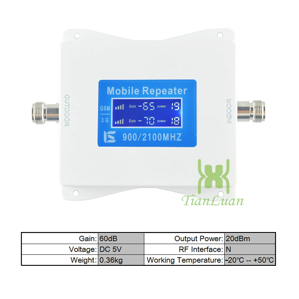 TianLuan mini Cell Phone Signal Repeater GSM 900MHz W-CDMA 2100MHz 2G 3G Booster Amplifier with Power Adapter Band 1 8
