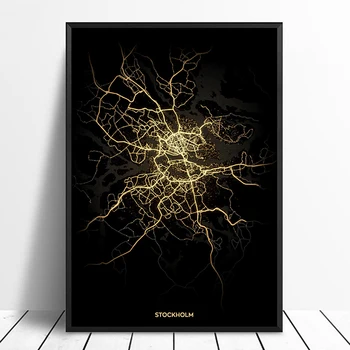 

Stockholm City Light Maps Custom World City Map Posters Canvas Prints Nordic Style Wall Art Home Decor