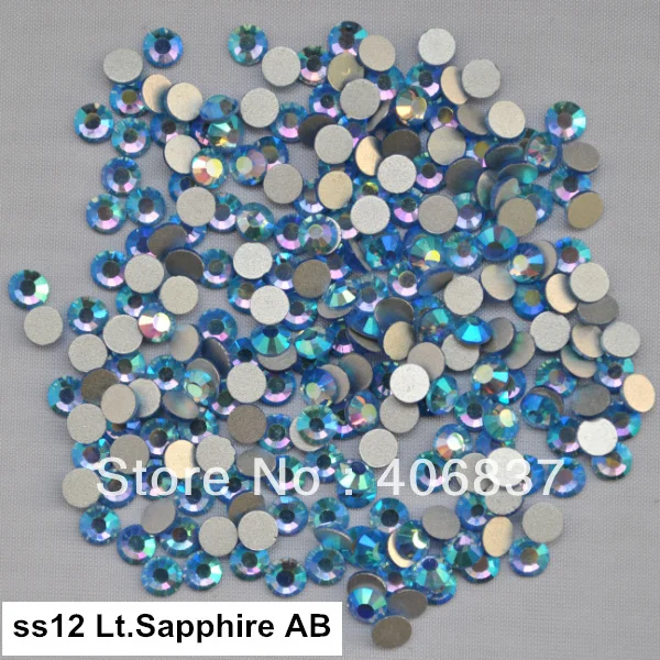 

Free Shipping! 1440pcs/Lot, ss12 (3.0-3.2mm) Light Sapphire AB Flat Back Nail Art Glue On Non Hotfix Rhinestones